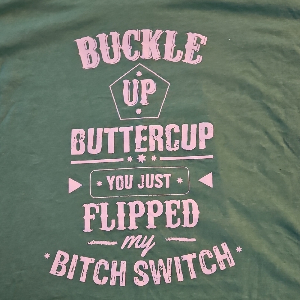 Womens Green Graphic Tee with White Text